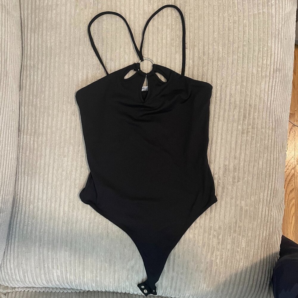 Black bodysuit with metal ring